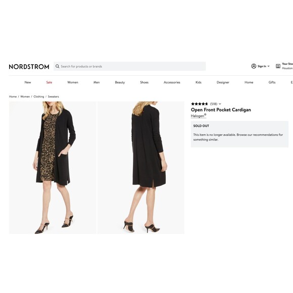 Nordstrom Halogen Open Front Cardigan Womens (S) + Pockets, Black Stretch - Picture 7 of 7